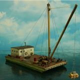 Sea Port kit: H131 57' Flat Top Barge w/Cabin, Mast & Boom Kit - HO Scale - L:8" W:3-3/4