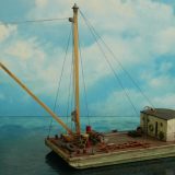 Sea Port kit: H131 57' Flat Top Barge w/Cabin, Mast & Boom Kit - HO Scale - L:8" W:3-3/4 - Image 2