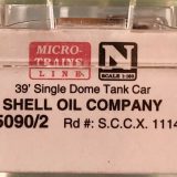 VINTAGE N SCALE MICRO TRAINS  65090/2 Shell Oil Company 39' single dome tank car RD # SCCX  114 - Magne-Matic - New in box - Collectible - N Scale - Image 2
