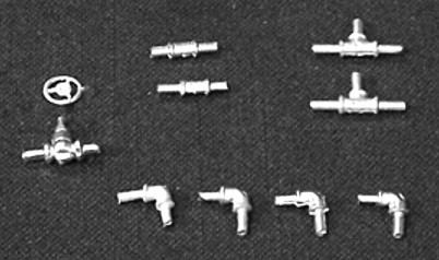 Pipe Fittings - O Scale - P330CR - NEW! metal - 10 pc. set. for use with 3-32in OD tube O-50 pipe Fittings for use W-.093 od tube