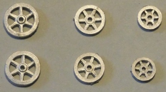 Sheave Set - Grooved - O Scale - P331CR metal - set includes 6 grooved sheaves 2-25 in 2 - 21 in and 2-17 in. 1-16 in bore - O-73