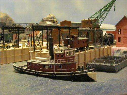 Steve-Lynch's-tugboat-on-layout - Steve used the H116 HO Tug Exeter Kit